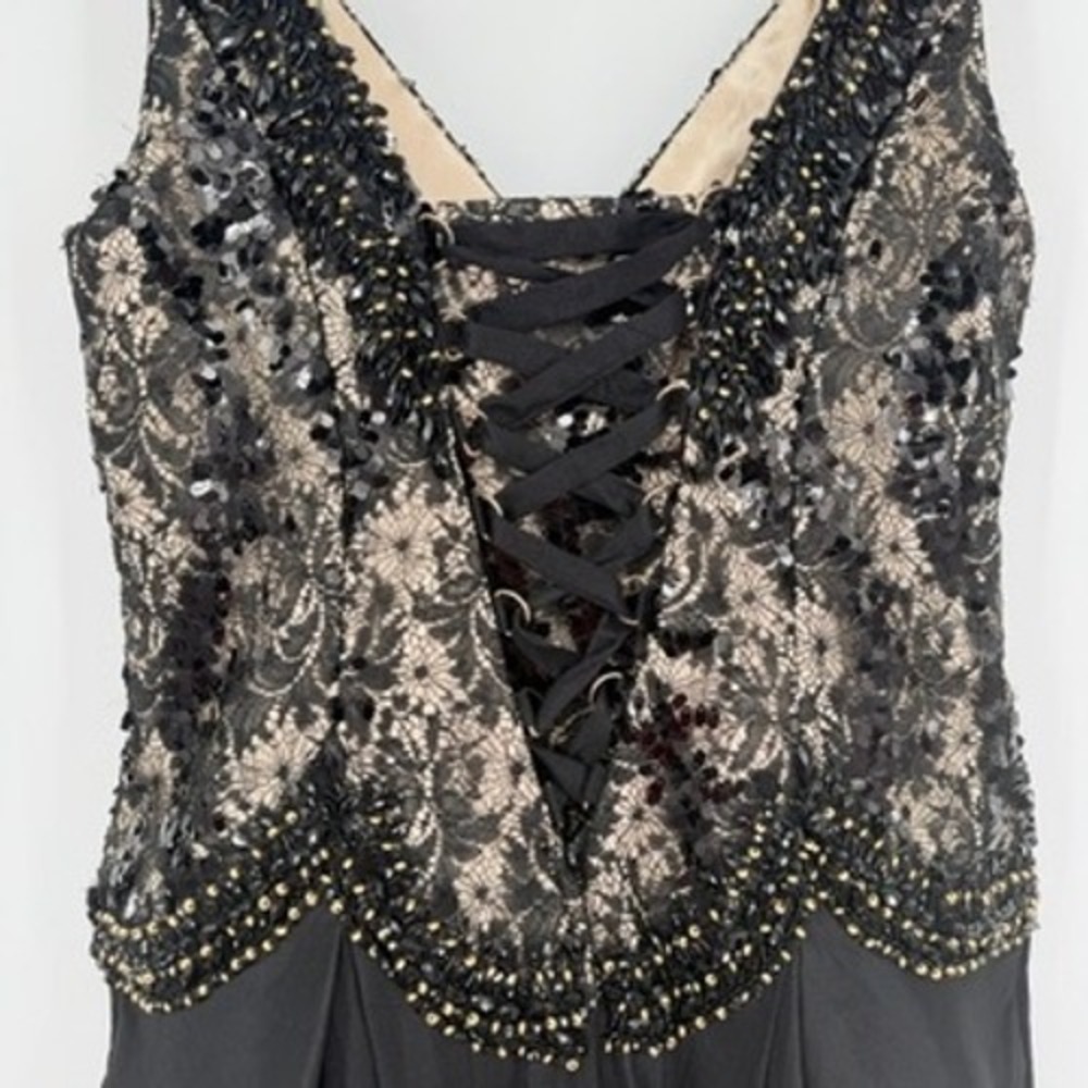 Mac Duggal 77181F Sleeveless Gown Black Lace Sequin Beaded Corset Back Dress 14W - Picture 10 of 15